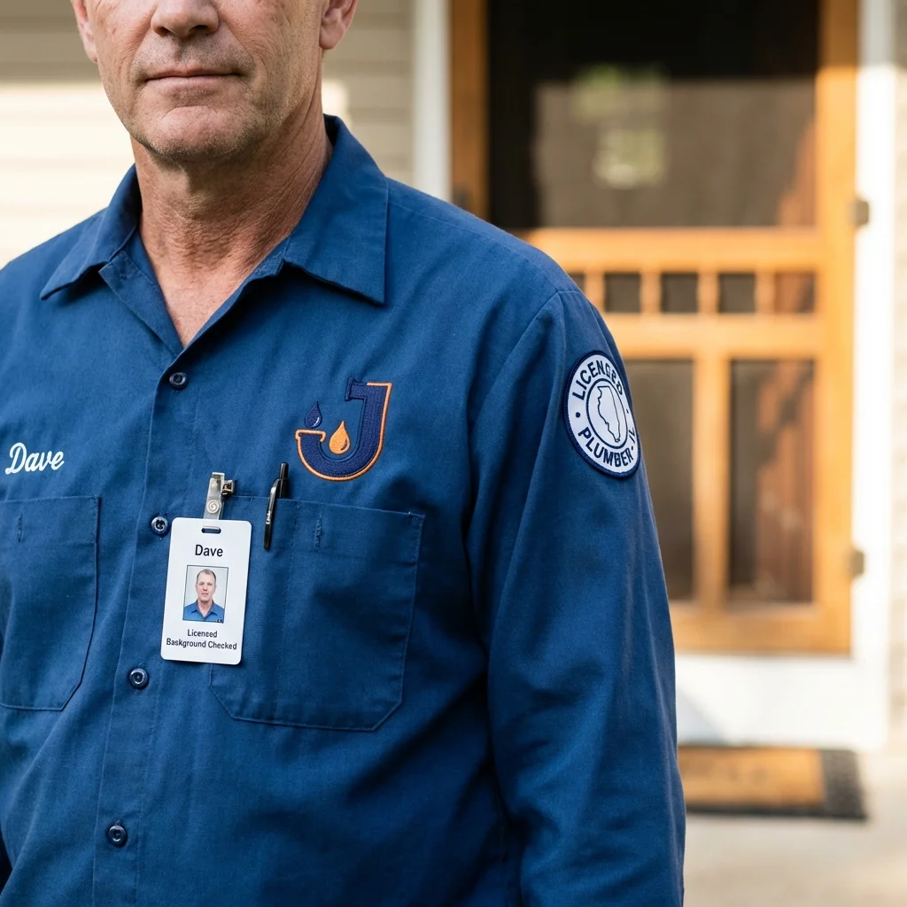 Licensed plumber showing ID badge in Saint Albans, ME