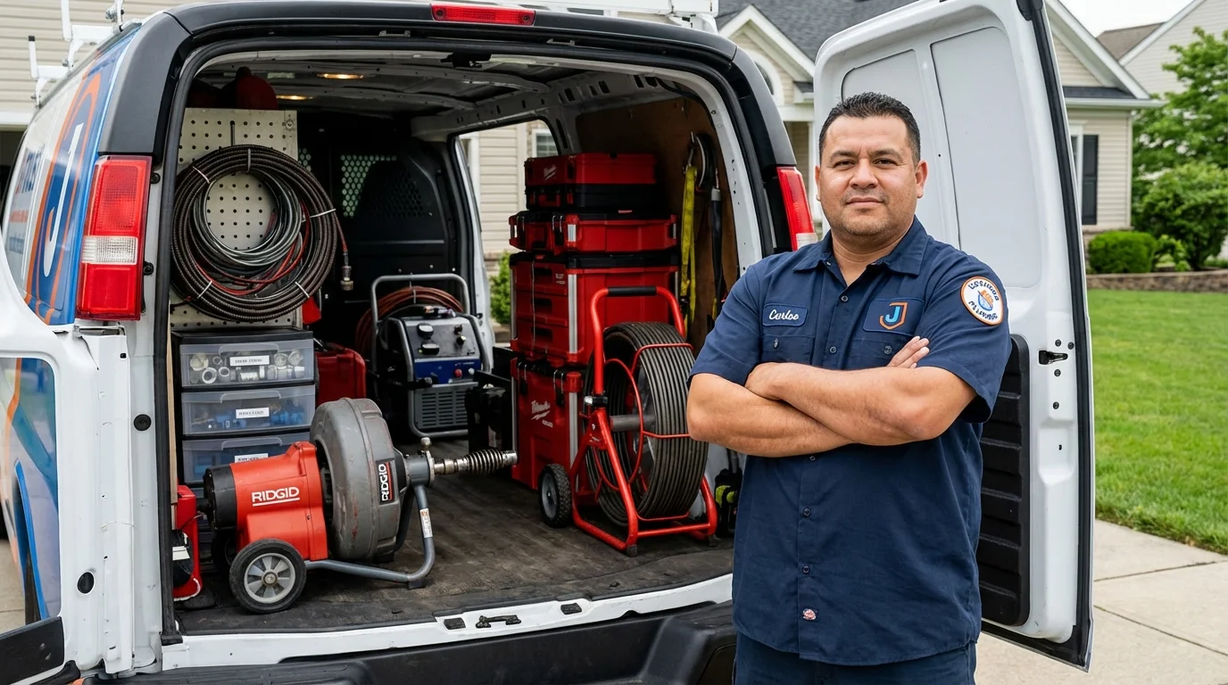 Professional drain cleaning equipment and Johns Plumbing LLC plumber in Saint Albans