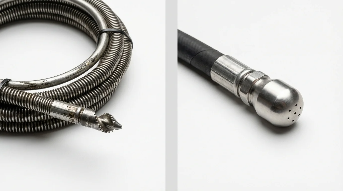 Drain snake cable and hydro jetting nozzle used for drain cleaning in Saint Albans, ME